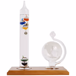 AcuRite 00795A2 Galileo Thermometer with Glass Globe Barometer, Barometer Set, Glass/Wood, 3