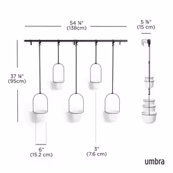 Umbra Hanging Planter, for Succulents, Herbs and Other Small Plants, Polypropylene Metal, Weiss, 5 Pots