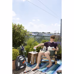 GARDENA City Gardening Terrace Hose Box, 10 m: Hose Coil with 10 m Hose, Folding Crank and Handle, Space-Saving Storage, for Terrace and Garden