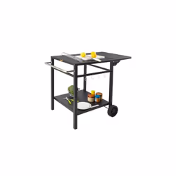VEVOR Outdoor Grill Dining Cart with Double-Shelf, BBQ Movable Food Prep Table, Multifunctional Foldable Iron Table Top, Port ...