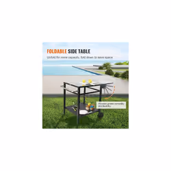 VEVOR Outdoor Grill Dining Cart with Double-Shelf, BBQ Movable Food Prep Table, Multifunctional Foldable Iron Table Top, Portable Modular Carts for