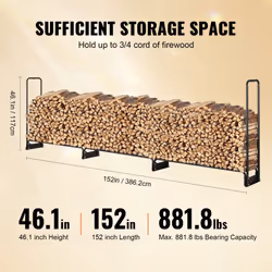 VEVOR 12.7FT Outdoor Firewood Rack with Cover, 152x14.2x46.1in, Heavy Duty Firewood Holder & 600D Oxford Waterproof Cover for Fireplace, Patio,
