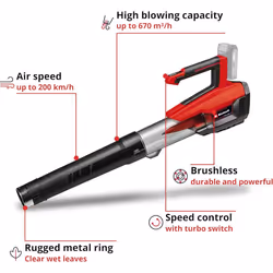 Einhell Power X-Change 18V Cordless Leaf Blower With Gutter Cleaning Set -- Powerful Brushless Motor Air Blower With 670 m?/h Blow Rate -- GE-LB