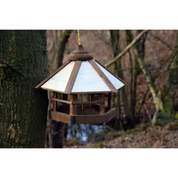 dobar? 21390 Camouflage Bird Feeder Made of Wood - Hanging Bird House - Includes Feeder - Compact Bird Villa - 35 x 35 x 29 cm - Brown/Beige/Grey
