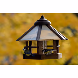 dobar? 21390 Camouflage Bird Feeder Made of Wood - Hanging Bird House - Includes Feeder - Compact Bird Villa - 35 x 35 x 29 cm - Brown/Beige/Grey