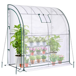 Lean to Greenhouse with Greenhouse Shelving: Ohuhu Portable Walk-in Green House with Mesh Windows 200x100x210 cm Reinforced Lean-to Wall Greenhouses
