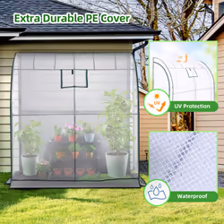 Lean to Greenhouse with Greenhouse Shelving: Ohuhu Portable Walk-in Green House with Mesh Windows 200x100x210 cm Reinforced Lean-to Wall Greenhouses