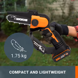 WORX WG324E.9 12cm 20V Cordless Compact Chainsaw - Tool Only, High-Efficiency Motor, Lightweight, Safe Design ? No Battery or Charger