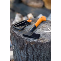 Fiskars Chopping Axe XS X7, Includes Storage and Carrying Case, Length: 35.5 cm, Non-Stick Coating, High Steel Blade/Fibreglass Handle, Black/Orange,