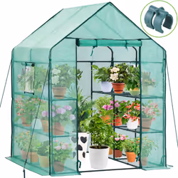 Ohuhu Greenhouse for Outdoors with Shelves, Walk in Green House Plant Growhouse with Heavy Duty Cover, 3 Tiers 12 Shelves Pla ...