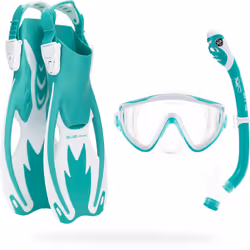 CRESSI Tinetto Rocks Dry Set Aqua Green/White S/M - Kids Snorkeling Set Short Adjustable Fins, Silicone Mask, and Dry Snorkel ...