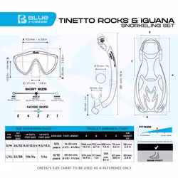 CRESSI Tinetto Rocks Dry Set Aqua Green/White S/M - Kids Snorkeling Set Short Adjustable Fins, Silicone Mask, and Dry Snorkel, Aqua Green/White, S/M
