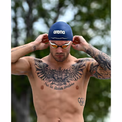 Arena Silicone Racing Swim Cap Men and Women Aquaforce Wave Hydrodynamic Performance Competitive Intensive Swimming, Navy, Medium