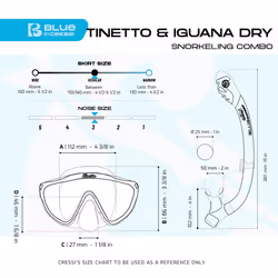 CRESSI Tinetto & Iguana Dry Blue Navy/Ice Cyan - Kids Snorkeling Kit (Mask & Snorkel) for Children from 6 to 10 Years Old, Blue Navy/Ice Cyan