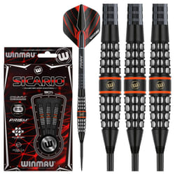WINMAU Sicario Tungsten Steeltip Darts Set 23g with Prism Flights and Shafts (Stems)
