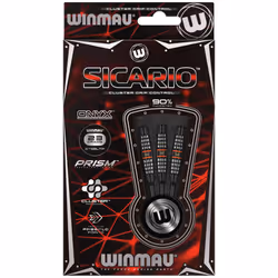 WINMAU Sicario Tungsten Steeltip Darts Set 23g with Prism Flights and Shafts (Stems)