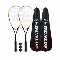2 x Dunlop NanoMax Pro Squash Rackets + 3 Squash Balls