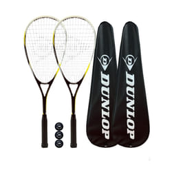 2 x Dunlop NanoMax Pro Squash Rackets + 3 Squash Balls