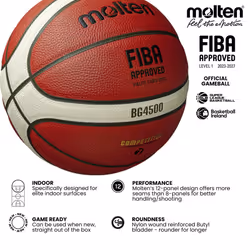 Molten BG4500 Basketball, Match Ball, BBL & WBBL, FIBA Approved, Premium Composite Leather, Indoor Play, Orange/Ivory, Size 7, Suitable For Boys age