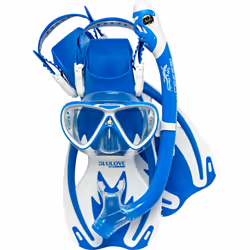 Cressi Unisex-Youth Rocks Pro Dry Children Mask Fins Snorkel Set, Blue/White, M/L-2/4 Y,SE262032