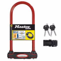 Master Lock Heavy Duty Bike D Lock, Key, Universal Mounting Bracket, Certified Bike Lock, Long Shackle, Red 8195EURDPROLWR - ...