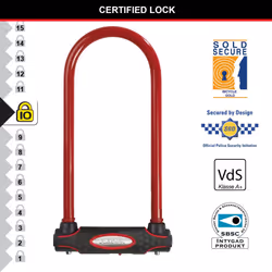 Master Lock Heavy Duty Bike D Lock, Key, Universal Mounting Bracket, Certified Bike Lock, Long Shackle, Red 8195EURDPROLWR - Use with Electric,