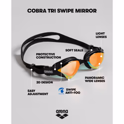 arena Cobra Tri Swipe Mirror Unisex Adult Triathlon Goggles, Swimming Pool Goggles with Mirror Lenses, Anti-Fog, UV Protection, 3 Interchangeable Nose