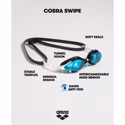 arena Cobra Original Swipe Unisex Adult Swim Goggles, Standard Pool Goggles with Anti-Fog Swipe Technology, Double Adjustable Strap, UV Protection, 4
