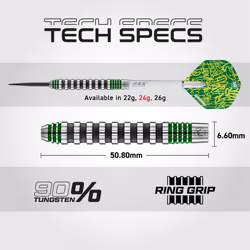 WINMAU Advance 500 Series Tungsten Green 24 Gram Steeltip Darts Set with Flights and Shafts (Stems)