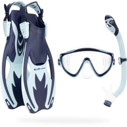 CRESSI Tinetto Rocks Dry Set Blue Navy/Ice Cyan S/M - Kids Snorkeling Set Short Adjustable Fins, Silicone Mask, and Dry Snorkel, Blue Navy/Ice Cyan,