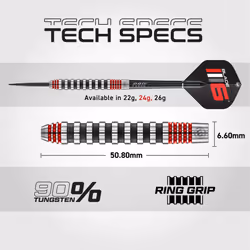 WINMAU Advance 500 Series Tungsten Red 24 Gram Steeltip Darts Set with Flights and Shafts (Stems)
