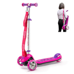 Trunki Folding 3 Wheel Kids Scooter for Girls with Tow and Carry Strap and Storage bag | Adjustable Handle Bar Height | Large Pink Scooter for Kids