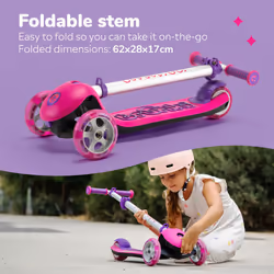 Trunki Folding 3 Wheel Kids Scooter for Girls with Tow and Carry Strap and Storage bag | Adjustable Handle Bar Height | Large Pink Scooter for Kids