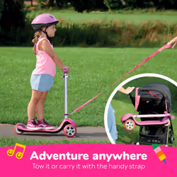 Trunki Folding 3 Wheel Kids Scooter for Girls with Tow and Carry Strap and Storage bag | Adjustable Handle Bar Height | Large Pink Scooter for Kids