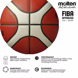 Molten BG3800 Basketball, Indoor, FIBA Approved, Composite Leather, Size 6, Orange/Ivory, Suitable For Boys age 12, 13, 14 and Girls age 14 & Adult