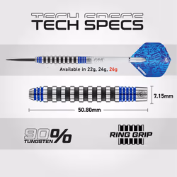WINMAU Advance 500 Series Tungsten Blue 26 Gram Steeltip Darts Set with Flights and Shafts (Stems)