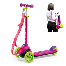 Trunki Folding 3 Wheel Kids Scooter for Girls with Tow and Carry Strap and Storage bag | Adjustable Handle Bar Height | Small Pink Scooter for Kids