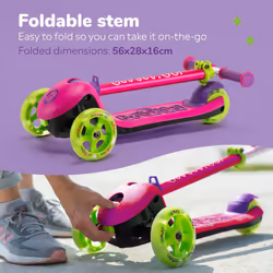 Trunki Folding 3 Wheel Kids Scooter for Girls with Tow and Carry Strap and Storage bag | Adjustable Handle Bar Height | Small Pink Scooter for Kids