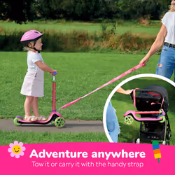 Trunki Folding 3 Wheel Kids Scooter for Girls with Tow and Carry Strap and Storage bag | Adjustable Handle Bar Height | Small Pink Scooter for Kids