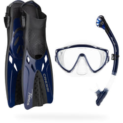 CRESSI Tino Adventure Set Clear/Blue Navy [S/M] - Snorkel Set Tonga Fins, Tino Mask and Scilla Snorkel for Snorkelling and Diving, Transparent/Blue