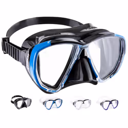 CRESSI Big Eyes Mask Black/Bluee - Single Big Eyes Mask for Diving and Snorkelling, Black/Blue, One Size, Adults