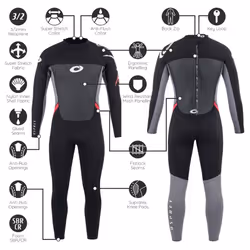 Osprey Men's Full Length 3 mm Summer Wetsuit, Adult Neoprene Surfing Diving Wetsuit, Origin, Red, L