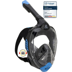 CRESSI Bali Full Face Mask Black/Blue S/M - Unisex Integral Snorkel Mask, Anti Fog Clear Lens, 100% Silicone, Dry Snorkel with Float Valve, Action Cam