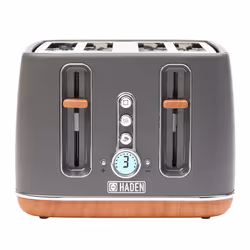 Haden Dorchester Grey Toaster 4 Slice - Variable Browning Levels - Digital Controls & Wide Slots 4 Slice Toaster - Cancel/Def ...