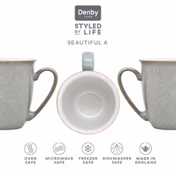 Denby - Elements Light Grey Coffee Mug Set of 4 - 330ml Stoneware Ceramic Tea Mug Set For Home & Office - Dishwasher Safe, Microwave Safe - Pale Grey,
