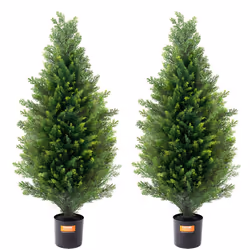 VEVOR Artificial Cedar Topiary Tree, 36 inch Tall (2 Pieces), with Extra Leaves & Pot Faux Evergreen Fake Pine Cypress Trees ...