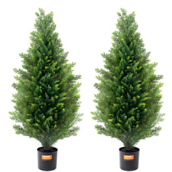 VEVOR Artificial Cedar Topiary Tree, 36 inch Tall (2 Pieces), with Extra Leaves & Pot Faux Evergreen Fake Pine Cypress Trees Plant, UV Rated