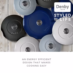 Denby - Pavilion Blue Cast Iron Griddle Pan 25cm - Oven Safe, For All Hob Types, Induction, Gas, Electric, Non Stick