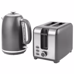 Salter COMBO-8799 Kettle And Toaster Set ? Grey 1.7L Fast Boil Kettle With Pull Top Lid, 2-Slice Electric Toaster, 360? Swive ...