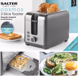 Salter COMBO-8799 Kettle And Toaster Set ? Grey 1.7L Fast Boil Kettle With Pull Top Lid, 2-Slice Electric Toaster, 360? Swivel Base, Water Window, 7